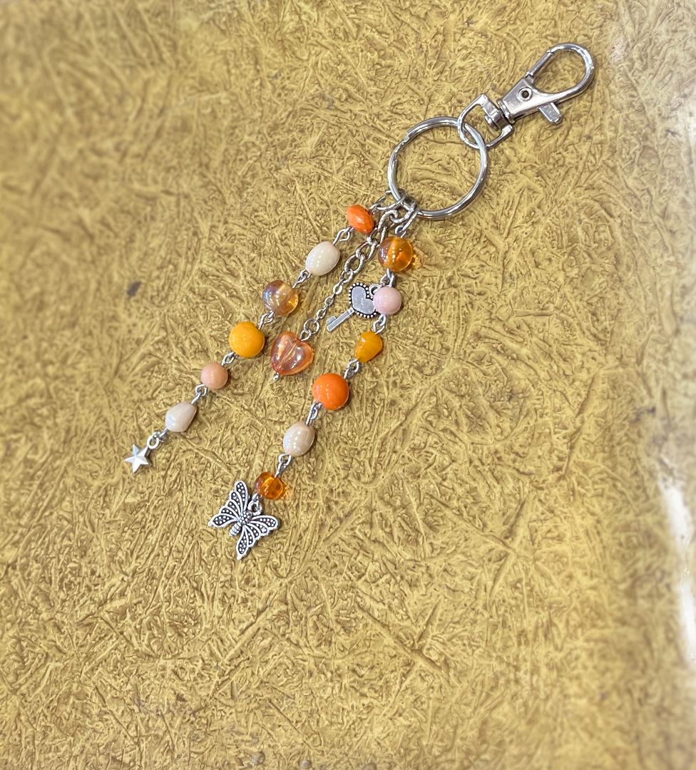 Peaches & Cream Beaded Bag Charm/Keychain | Orange & Cream | Handcrafted by Recycled Threads