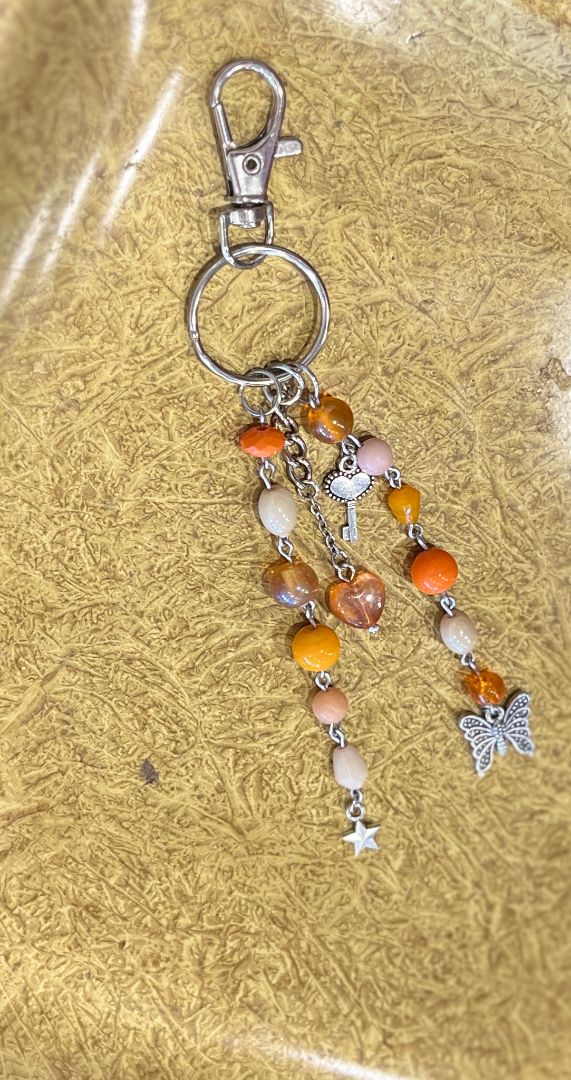 Peaches & Cream Beaded Bag Charm/Keychain | Orange & Cream | Handcrafted by Recycled Threads