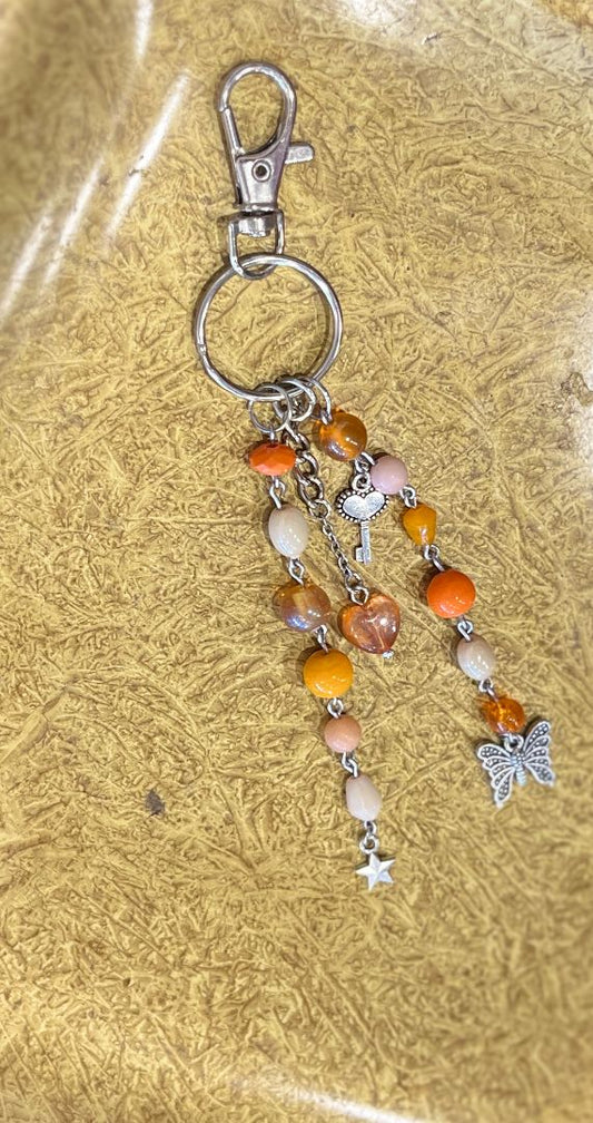 Peaches & Cream Beaded Bag Charm/Keychain | Orange & Cream | Handcrafted by Recycled Threads