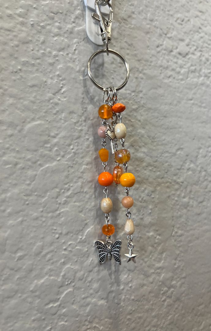 Peaches & Cream Beaded Bag Charm/Keychain | Orange & Cream | Handcrafted by Recycled Threads