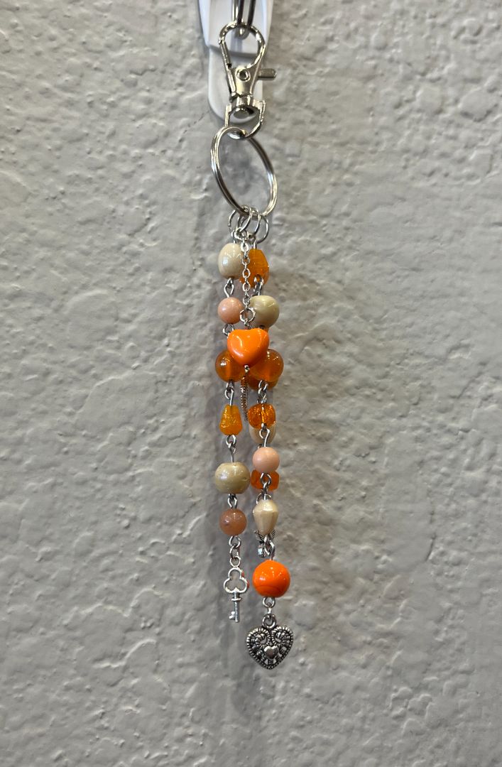 Orange Creamsicle Beaded Bag Charm/Keychain | Orange & Cream | Handmade by Recycled Threads