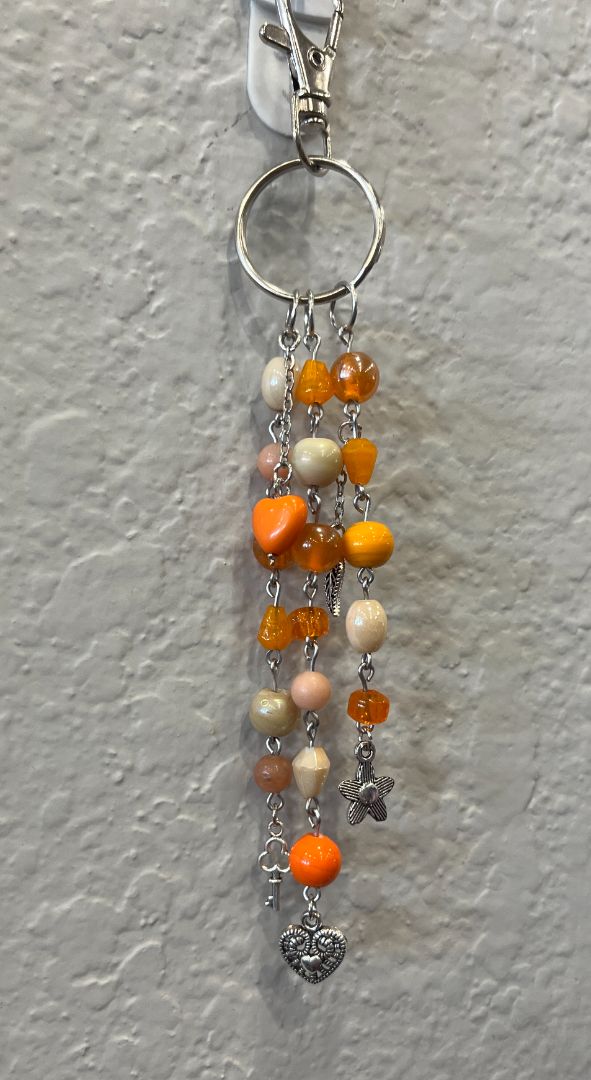 Orange Creamsicle Beaded Bag Charm/Keychain | Orange & Cream | Handmade by Recycled Threads