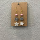 Star + Checkered Pink/Black Gold Wire Earrings | Handmade