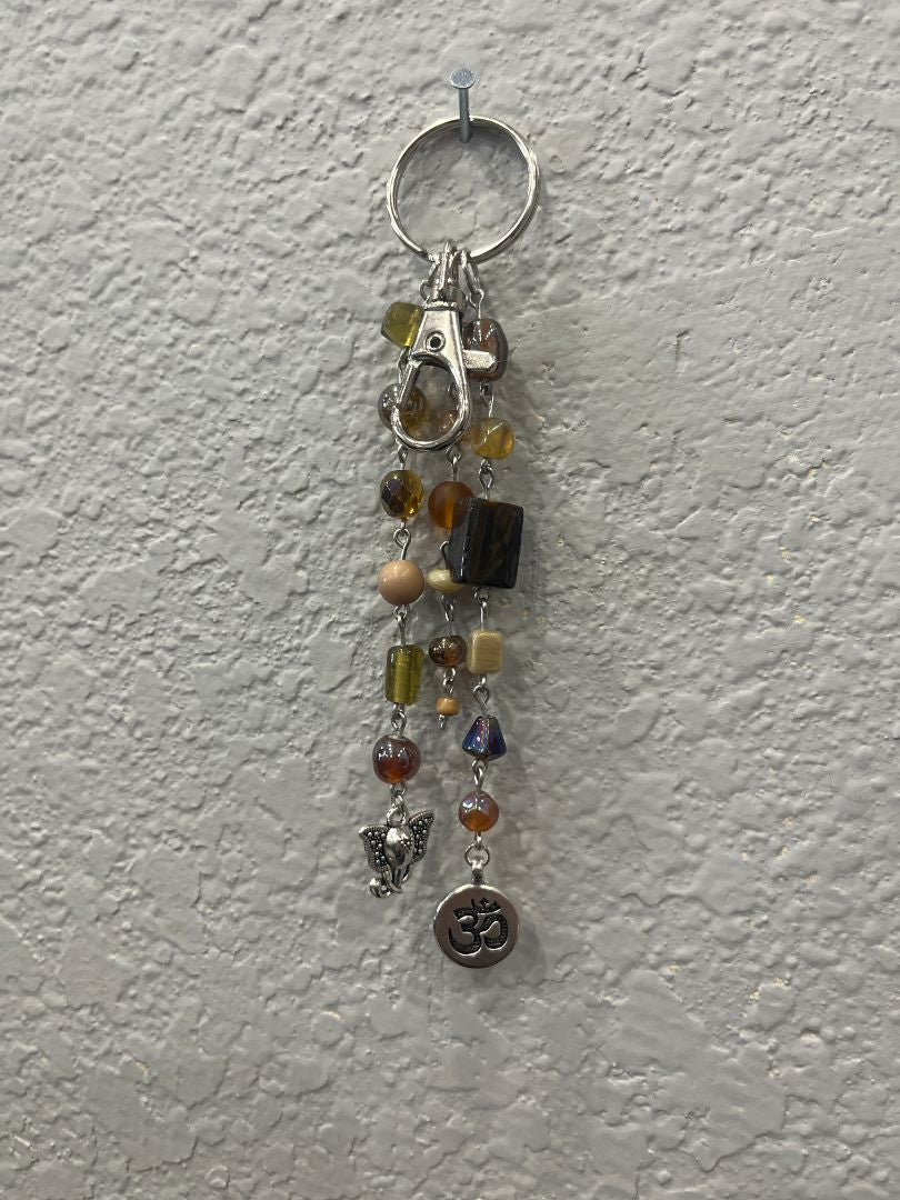 Tiger's Eye w/ "Om" Charm + Elephant Bag Charm/Keychain