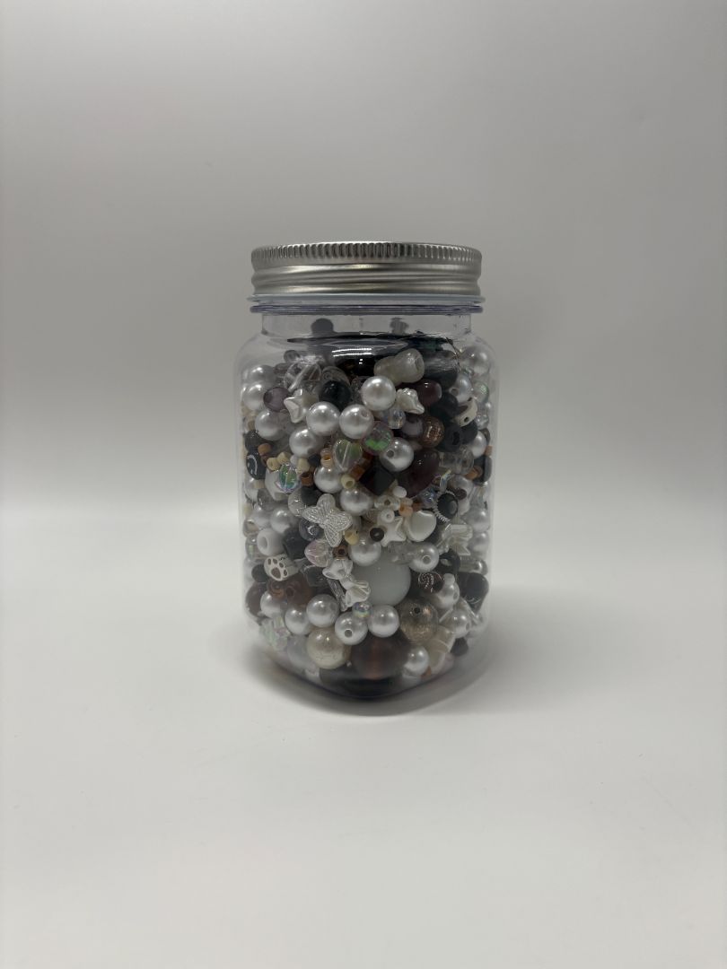 Neutral Mixed Bead Soup Jar (Glass, Acrylic & Clay)