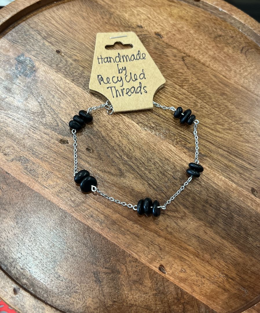 Black Obsidian Silver Link Anklet & Bracelet | Handmade Jewelry | 18-20cm