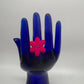 Pink Flower Handmade Acrylic Button Adjustable Ring