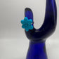 Blue Flower Handmade Acrylic Button Adjustable Ring