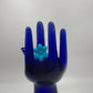 Blue Flower Handmade Acrylic Button Adjustable Ring