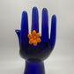Orange Flower Handmade Acrylic Button Adjustable Ring