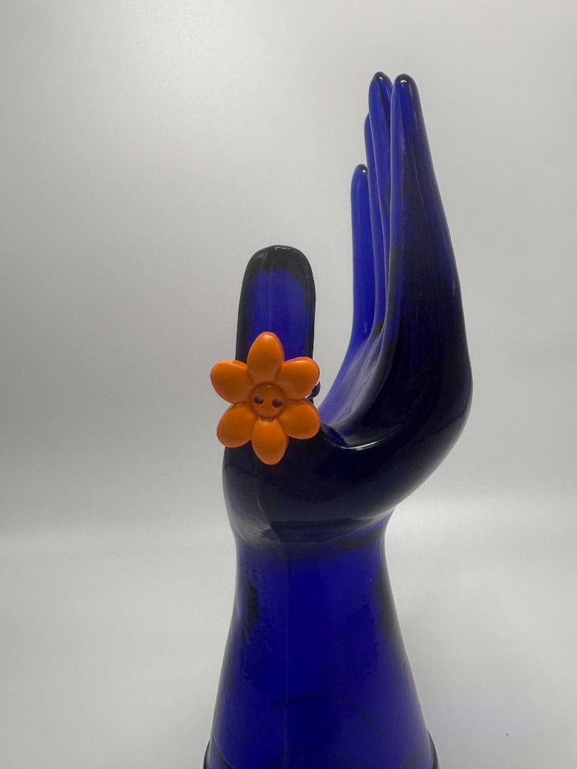 Orange Flower Handmade Acrylic Button Adjustable Ring