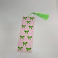 Lime Green & Pink Coquette Bow Bookmark | Blue Tassel | Hand Crafted