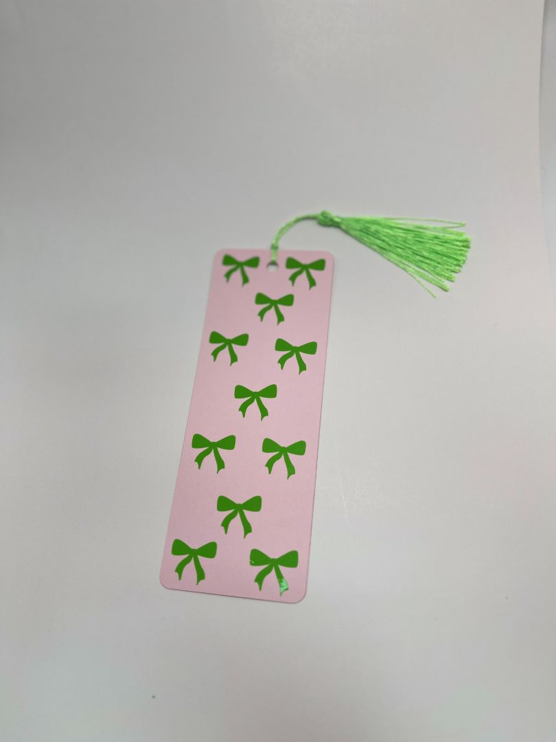 Lime Green & Pink Coquette Bow Bookmark | Blue Tassel | Hand Crafted