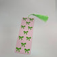 Lime Green & Pink Coquette Bow Bookmark | Blue Tassel | Hand Crafted