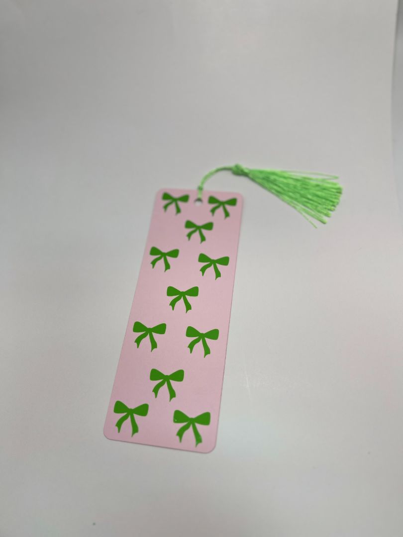 Lime Green & Pink Coquette Bow Bookmark | Blue Tassel | Hand Crafted