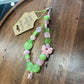 Chunky Butterfly + Heart Beaded Green & Pink Phone Charm | Handmade