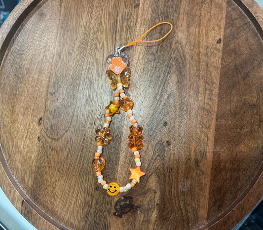 Chunky Orange & Cream Beaded Phone Charm | Handmade