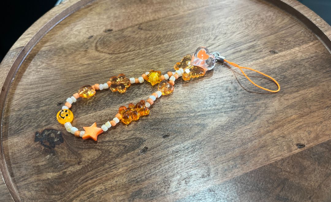 Chunky Orange & Cream Beaded Phone Charm | Handmade