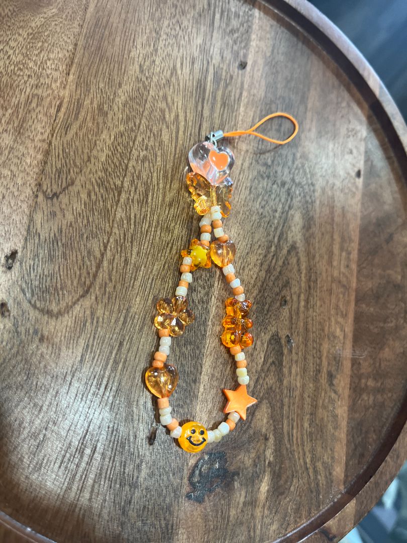 Chunky Orange & Cream Beaded Phone Charm | Handmade