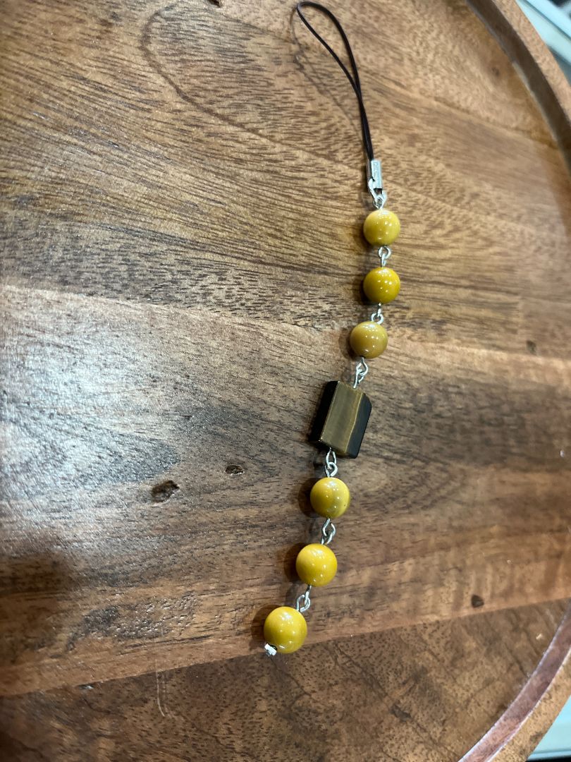 Yellow Jasper & Tiger's Eye Grounding Beaded Dangle Phone Charm