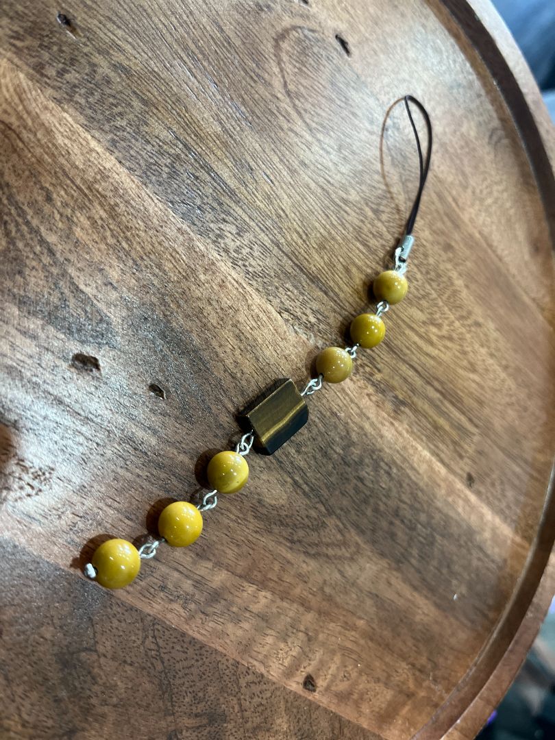 Yellow Jasper & Tiger's Eye Grounding Beaded Dangle Phone Charm