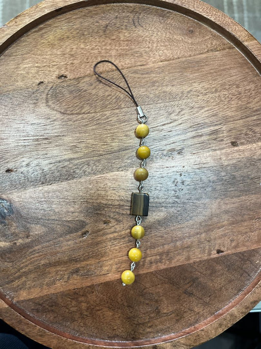 Yellow Jasper & Tiger's Eye Grounding Beaded Dangle Phone Charm