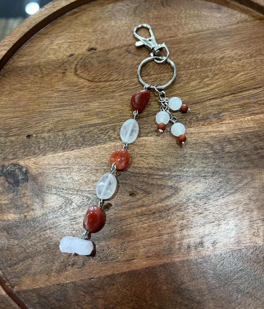 Fire & Carved Agate Beaded Dangle Bag Charm/Keychain