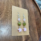 Pink & Green Star Dangle Beaded Wire Loop Earrings