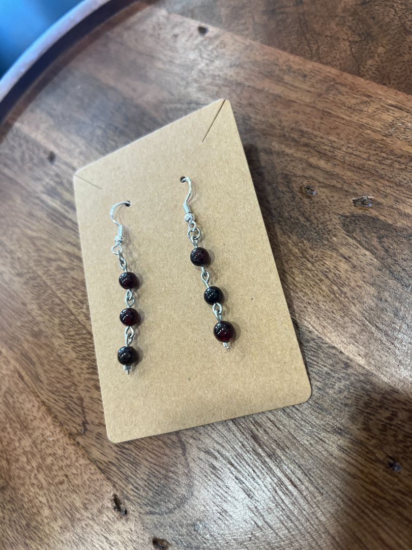 Simple Garnet Dangle Beaded Wire Loop Earrings