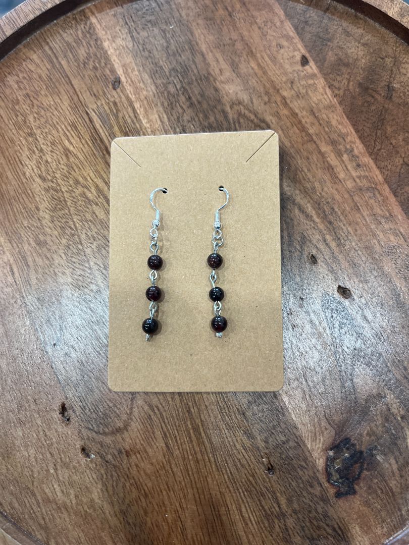 Simple Garnet Dangle Beaded Wire Loop Earrings