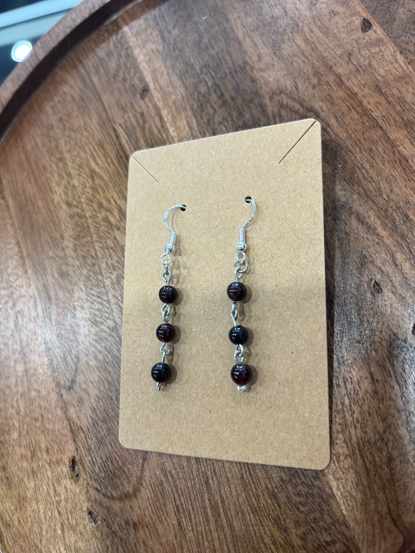 Simple Garnet Dangle Beaded Wire Loop Earrings