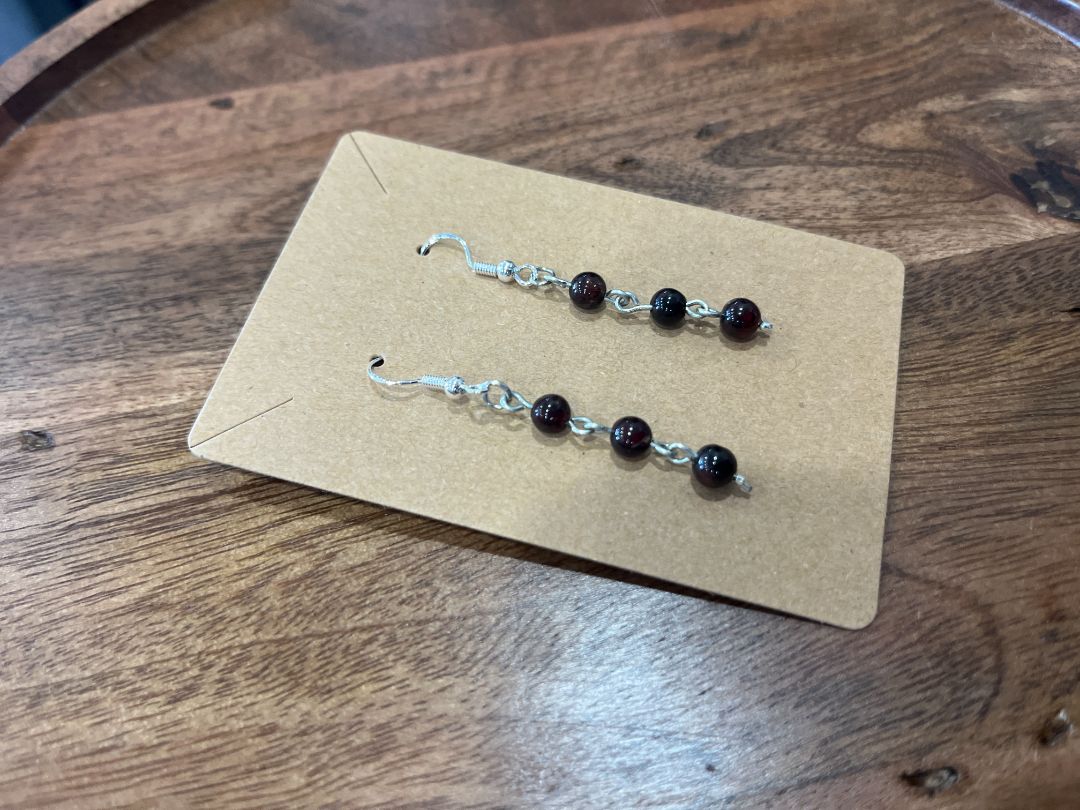 Simple Garnet Dangle Beaded Wire Loop Earrings