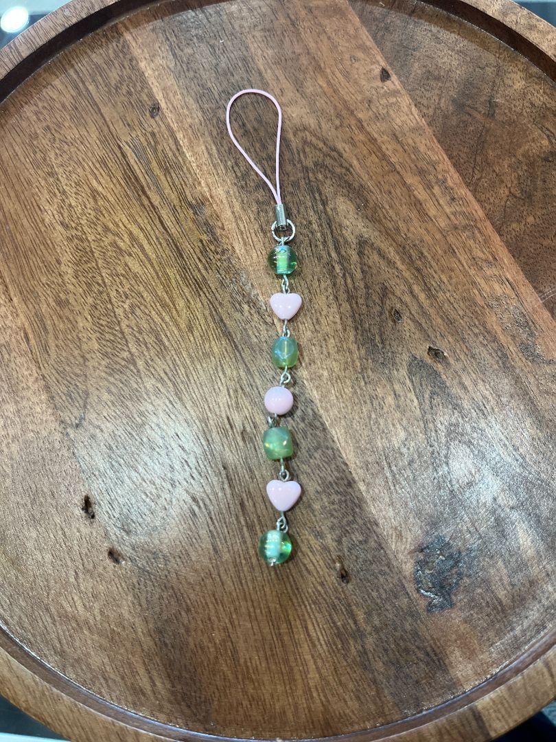 Green/Pink Dangle Beaded Wire Loop Phone Charm