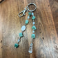 Clear Quartz & Green Aventurine Dangle Beaded Wire Loop Bag Charm/Keychain