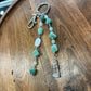 Clear Quartz & Green Aventurine Dangle Beaded Wire Loop Bag Charm/Keychain