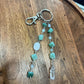 Clear Quartz & Green Aventurine Dangle Beaded Wire Loop Bag Charm/Keychain