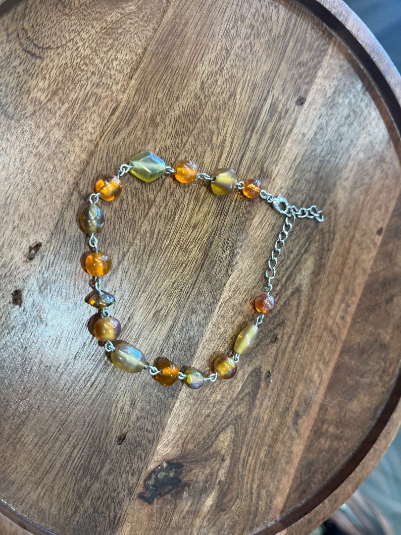 Simple Beaded Orange Wire Loop Anklet