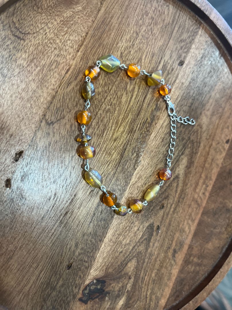 Simple Beaded Orange Wire Loop Anklet