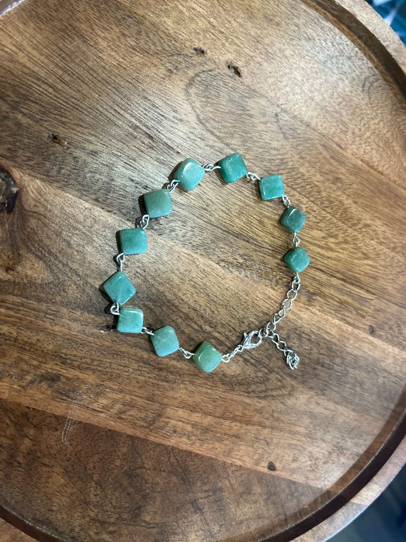 Green Aventurine Beaded Wire Loop Anklet & Bracelet