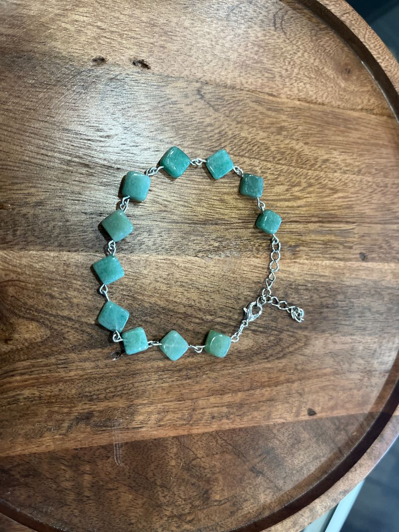 Green Aventurine Beaded Wire Loop Anklet & Bracelet