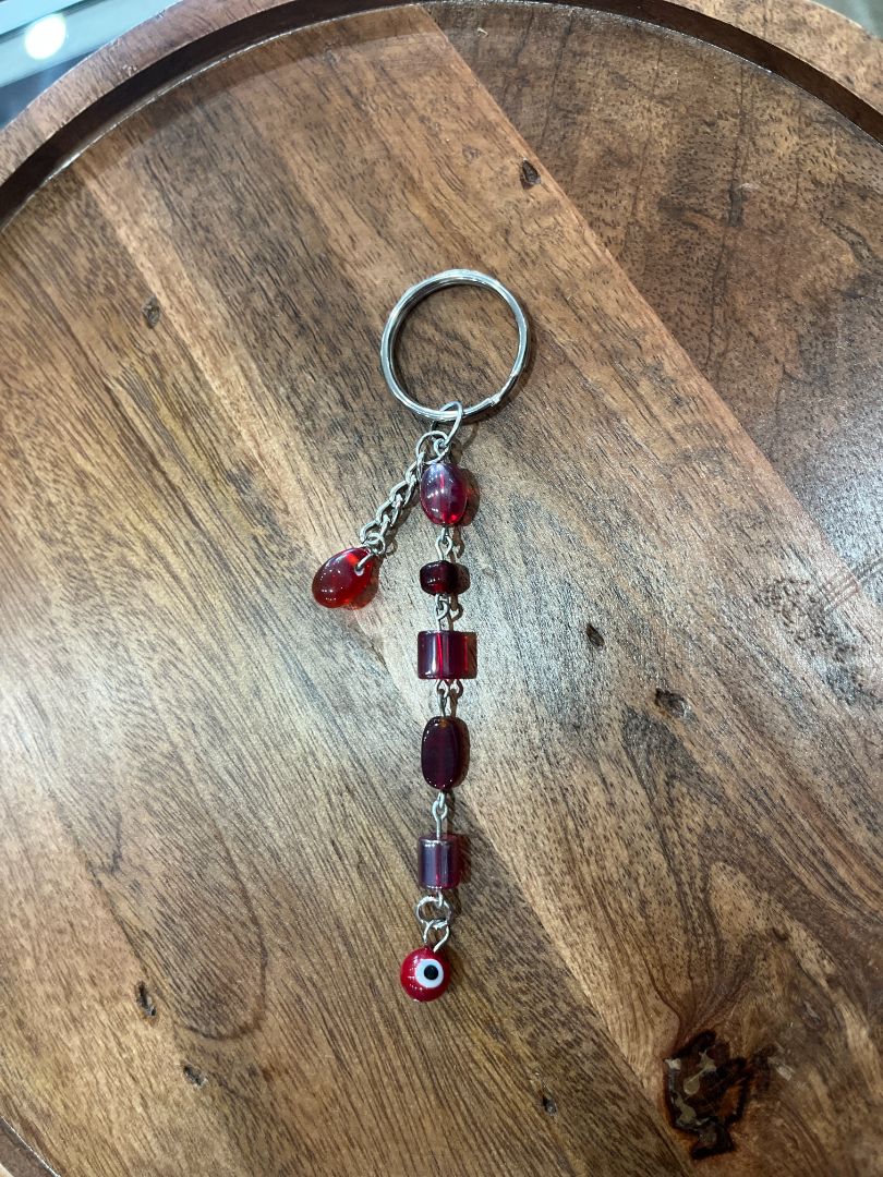 Minimal Red Evil Eye Protection Dangle Wire Loop Bag Charm/Keychain