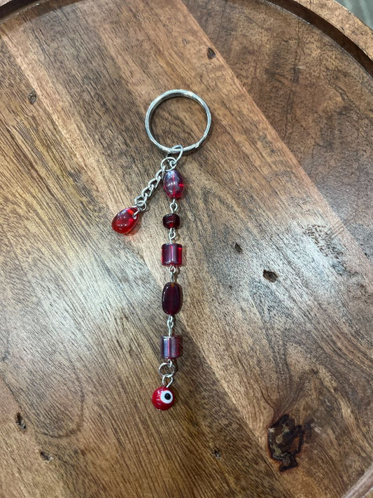 Minimal Red Evil Eye Protection Dangle Wire Loop Bag Charm/Keychain