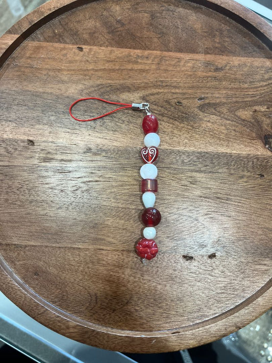 Red & White Chunky Beaded Dangle Phone Charm