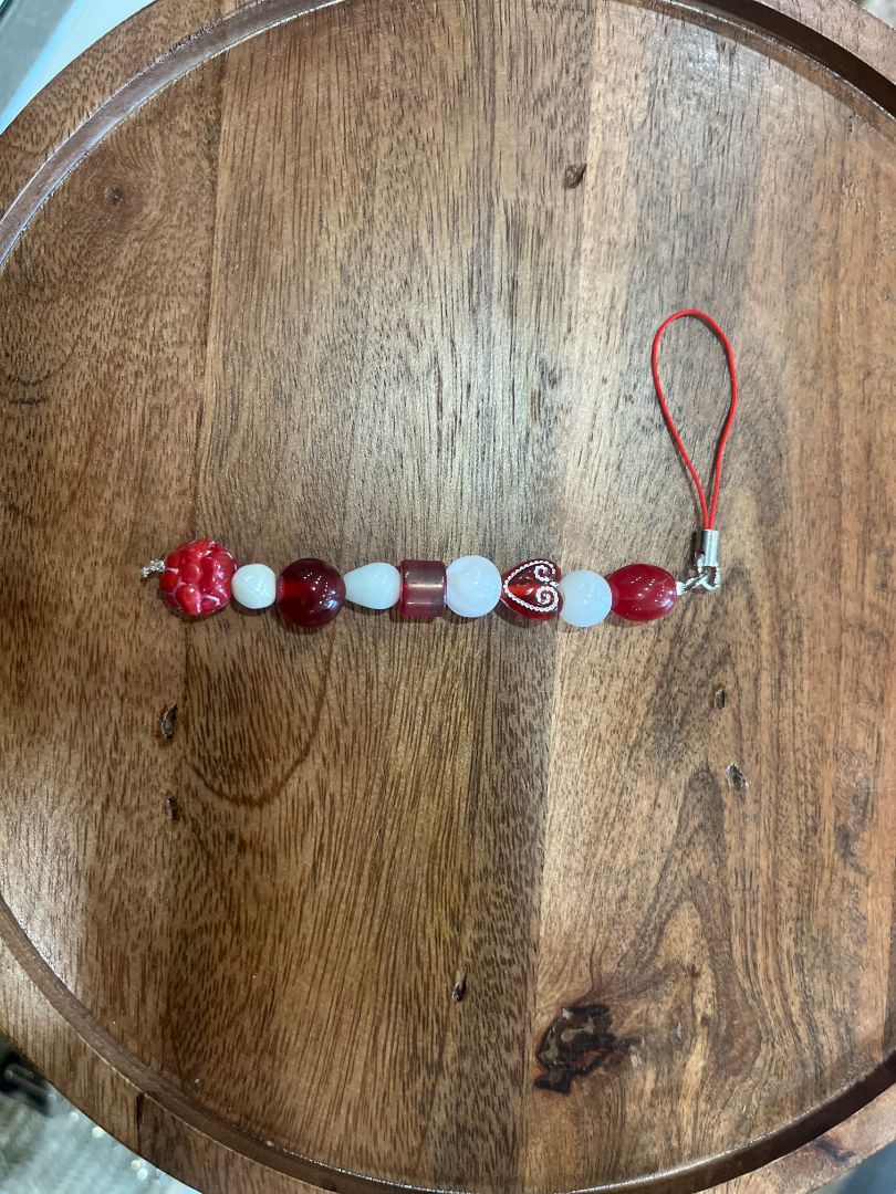 Red & White Chunky Beaded Dangle Phone Charm