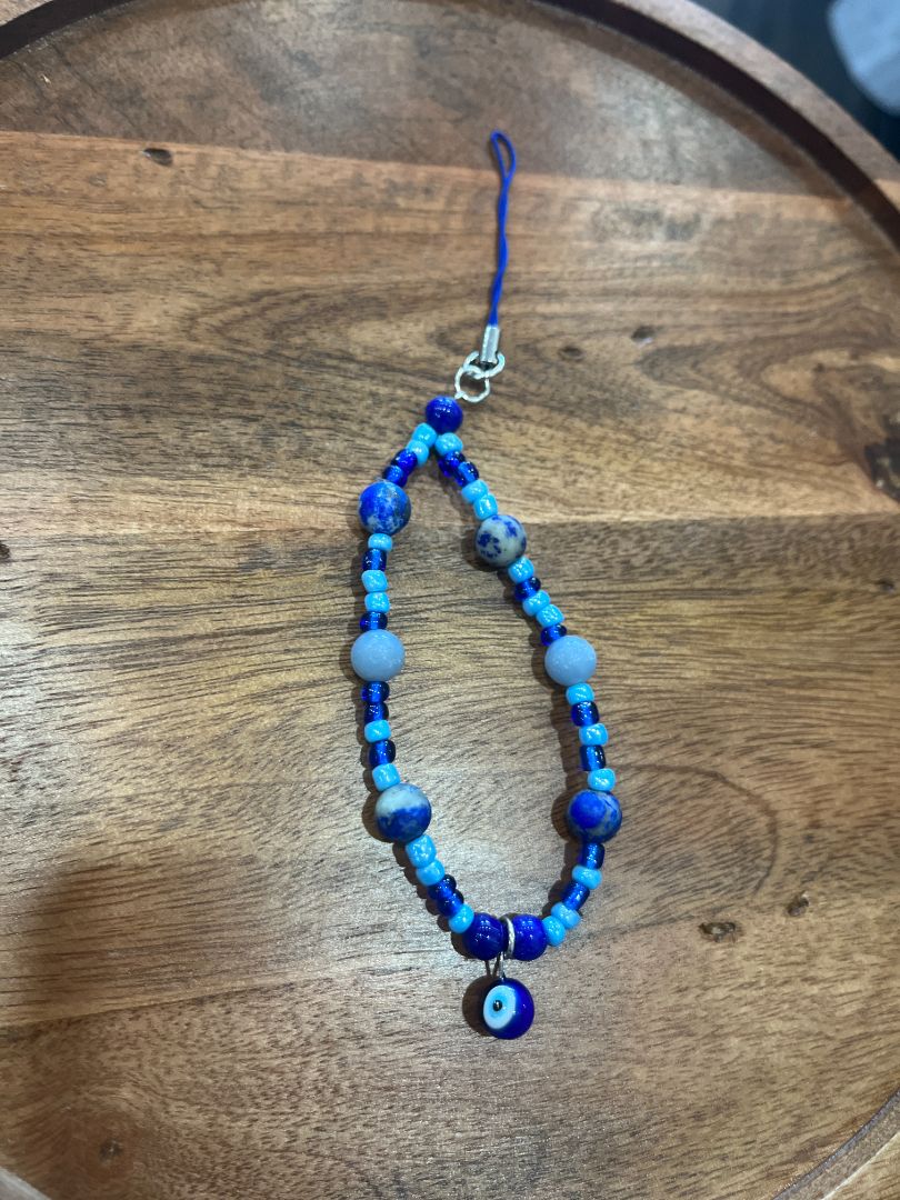 Blue Evil Eye Protection Two-Toned Blue Beaded Phone Charm