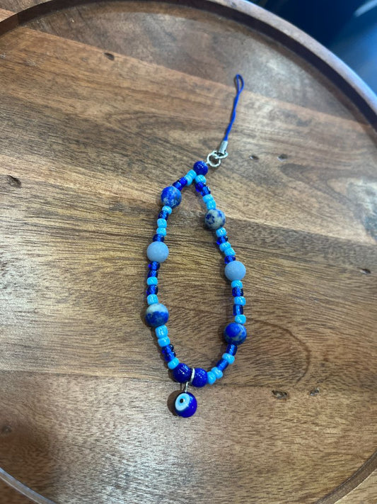 Blue Evil Eye Protection Two-Toned Blue Beaded Phone Charm