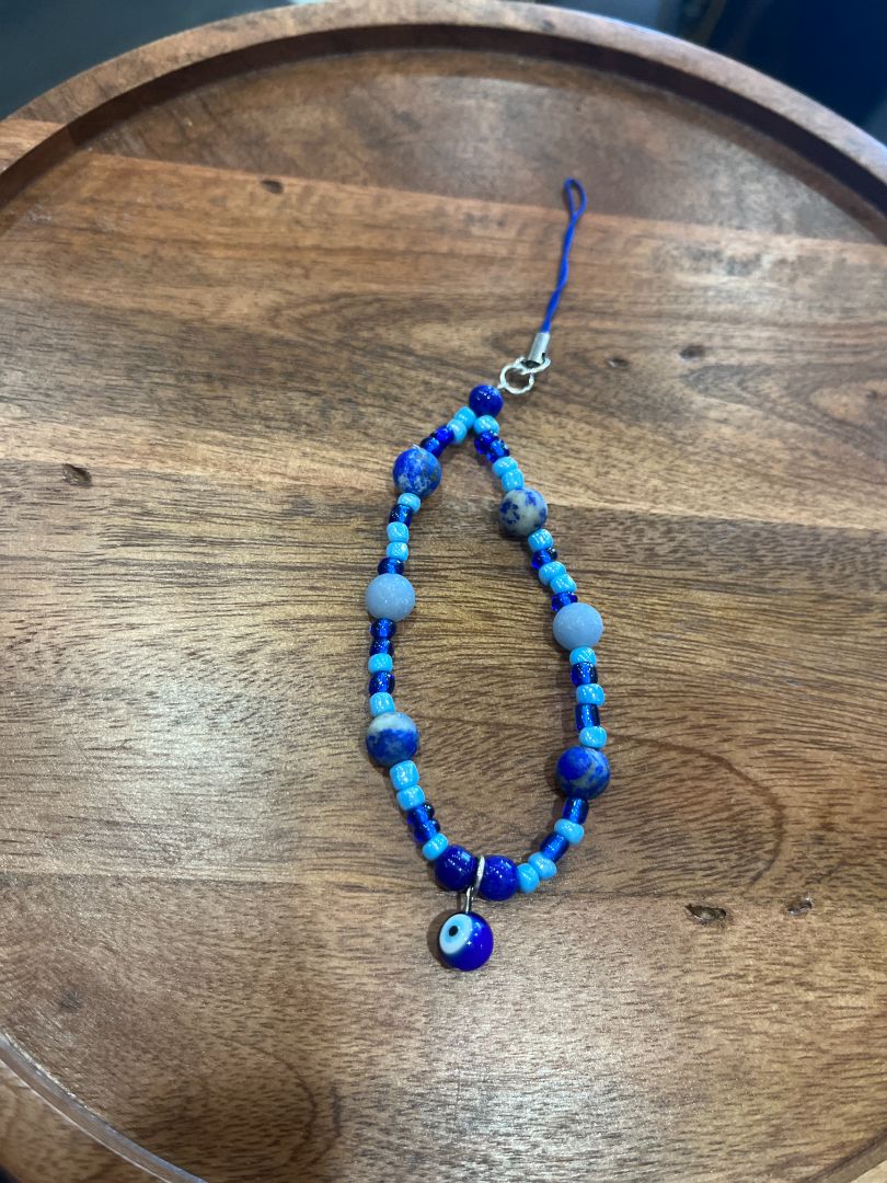 Blue Evil Eye Protection Two-Toned Blue Beaded Phone Charm