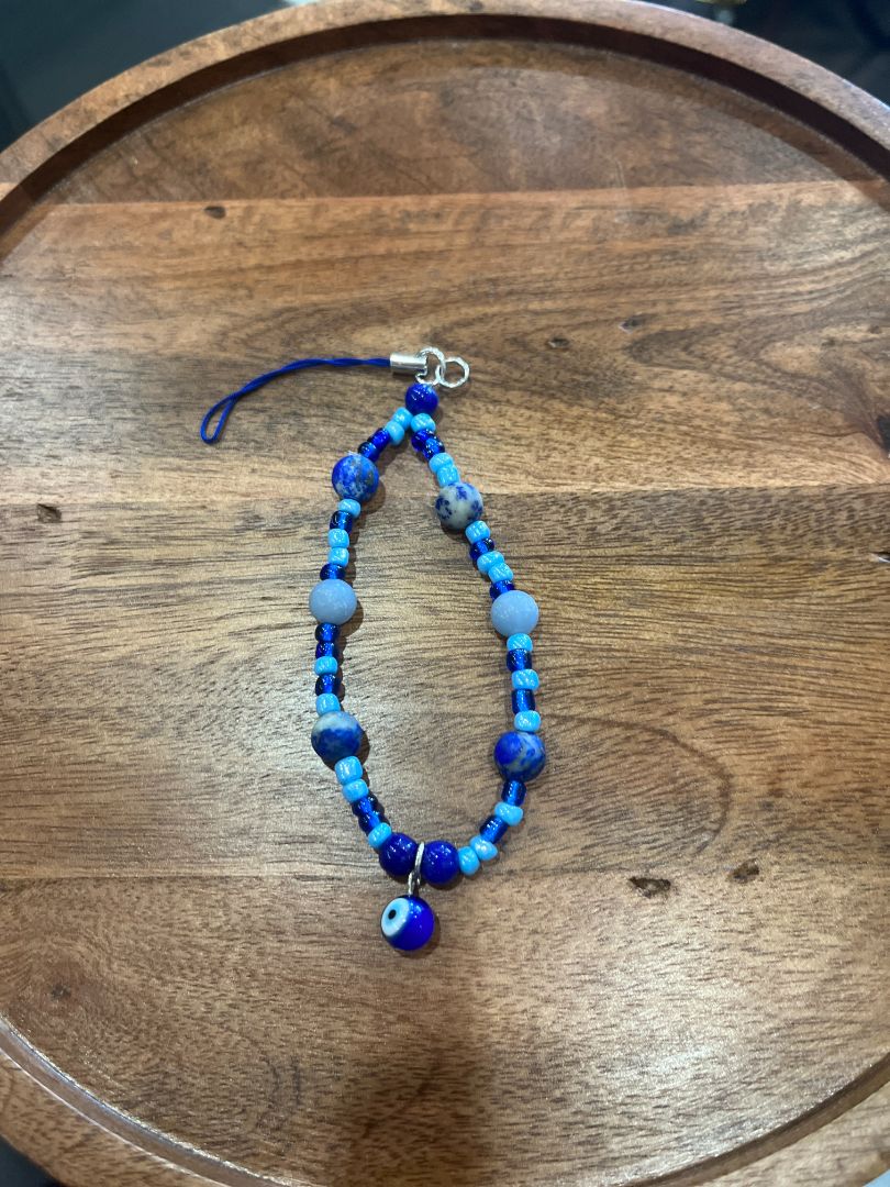 Blue Evil Eye Protection Two-Toned Blue Beaded Phone Charm