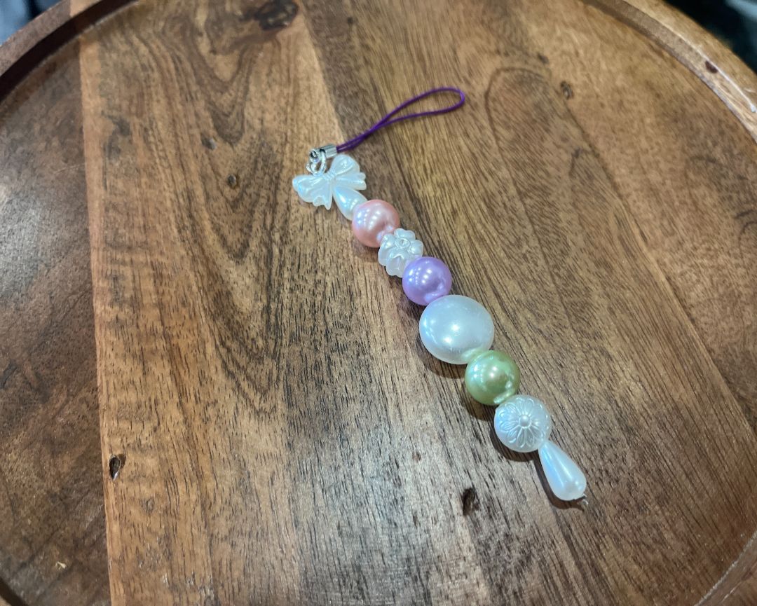 Chunky White & Pastel Beaded Dangle Phone Charm