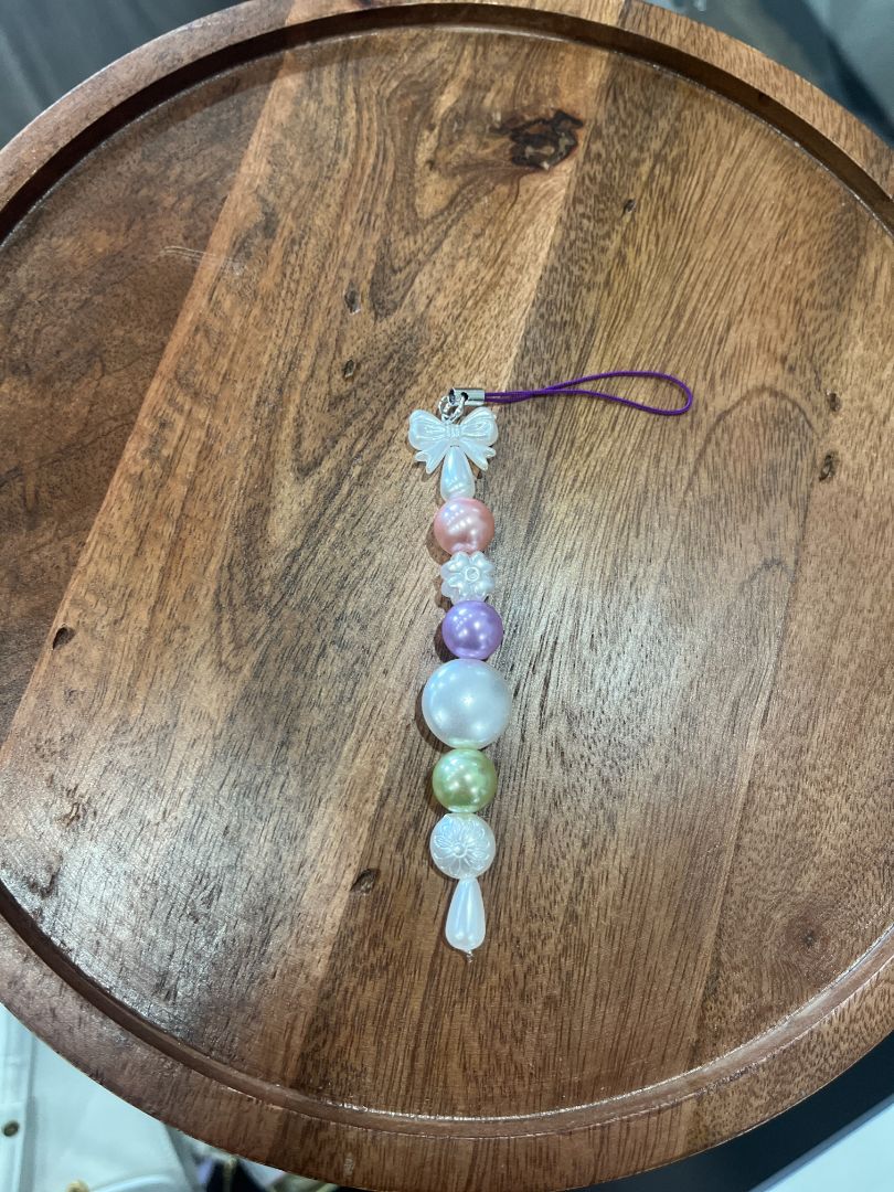 Chunky White & Pastel Beaded Dangle Phone Charm